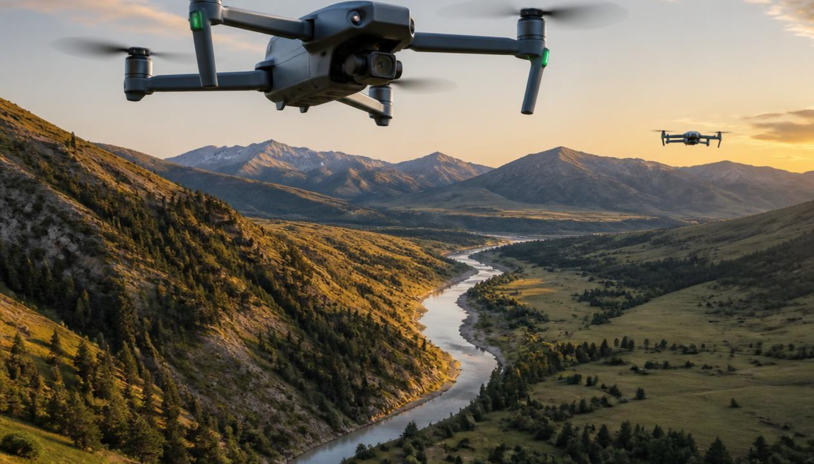 Survey crew operating an NDAA drone for surveyors on an infrastructure project using survey-grade mapping technology.